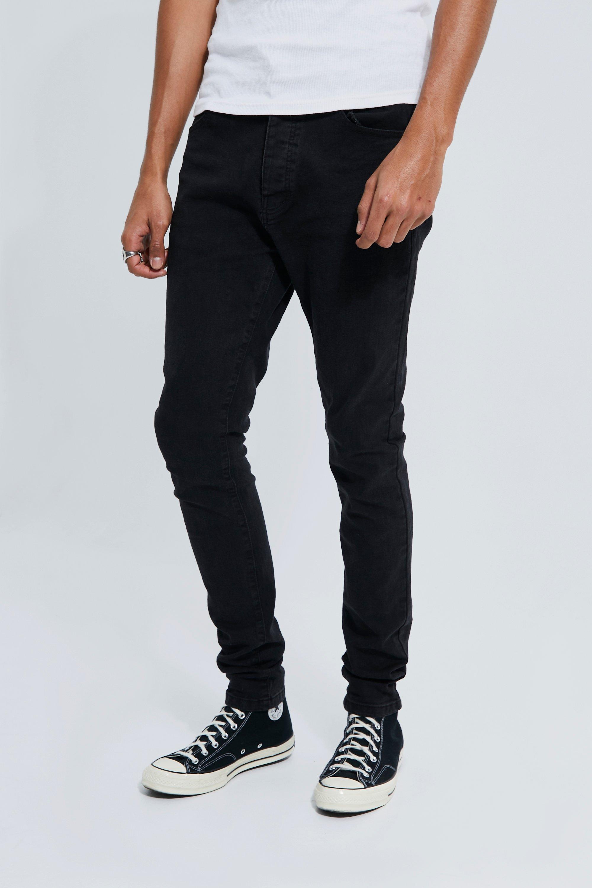 Mens Black Tall Stretch Skinny Fit Jeans, Black